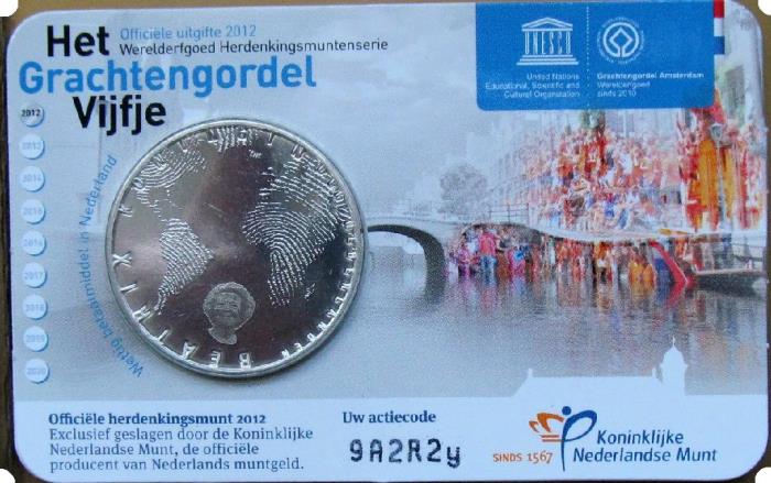 (2012) Монета Нидерланды (Голландия) 2012 год 5 евро &quot;Амстердам. Старый город&quot;  Серебрение  Coincard