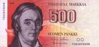 (1986) Банкнота Финляндия 1986 год 500 марок "Элиас Лённрот" Holkeri - Koivikko  UNC