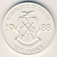 () Монета Гвинея 1988 год 100 франков ""  Биметалл (Серебро - Ниобиум)  PROOF