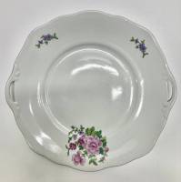 Блюдо фарфоровое с ручками рисунок цветы, Дулёво, 60-е годы, СССР