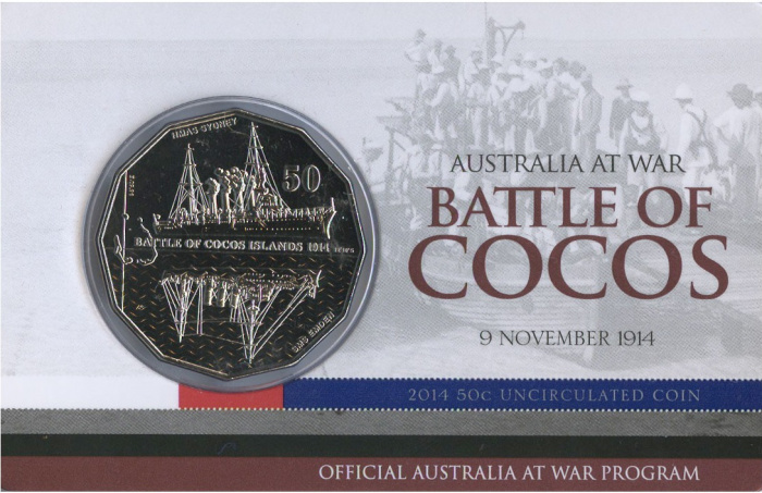 (2014) Монета Австралия 2014 год 50 центов &quot;Битва за Кокосовые острова&quot;  Медь-Никель  Буклет