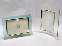 Рамки для фото 2 штуки стекло прозрачное голубое с золотой отделкой