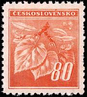 (1945-023) Марка Чехословакия "Липовая ветка (Красно-оранжевая)" ,  III O