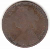 (1877) Монета Великобритания 1877 год 1 пенни "Королева Виктория"  Бронза  VF