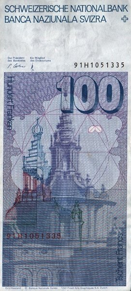 () Банкнота Швейцария 1991 год 100  &quot;&quot;   UNC