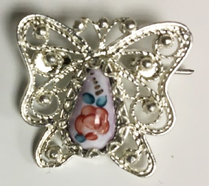 Брошь "Финифть", серебрение (сост. на фото)