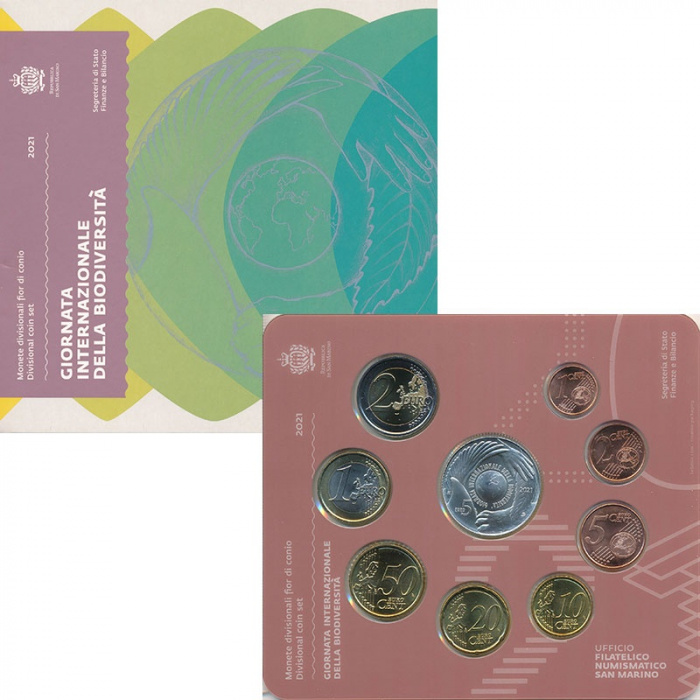 (2021, 9 монет) Набор монет Сан-Марино 2021 год &quot;Международный день биоразнообразия&quot;   Буклет