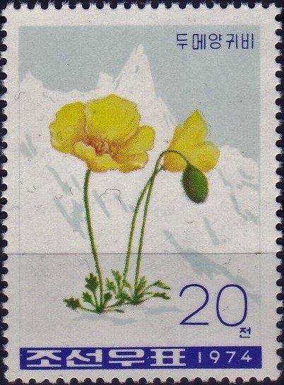 (1974-082) Марка Северная Корея &quot;Мак полярный&quot;   Горные цветы III Θ