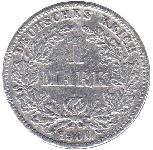 (1900J) Монета Германия (Империя) 1900 год 1 марка   Серебро Ag 900  VF