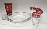 Набор Стопки Стакан красный цветное стекло, лазер. резка и Форма для запекания(6 предметов)