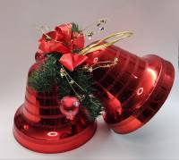 Елочные украшения Большие колокольчики красные 24 см  2 шт с ветками и шариками 