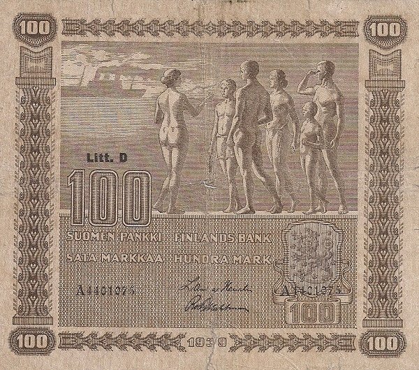 (,) Банкнота Финляндия 1939 год 100 марок    UNC