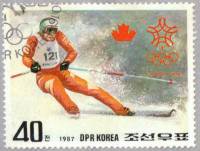 (1987-095) Марка Северная Корея "Горнолыжный спорт"   Зимние ОИ 1988, Калгари III Θ