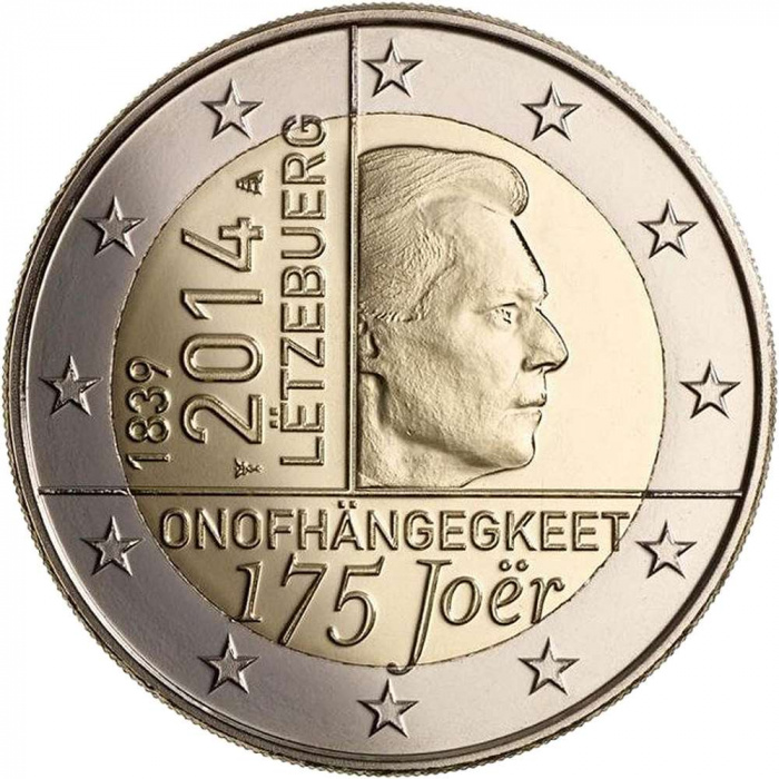 (015) Монета Люксембург 2014 год 2 евро &quot;Независимость 175 лет&quot;  Биметалл  UNC