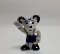 Фарфоровый сувенир "Мышонок", гжель, позолота