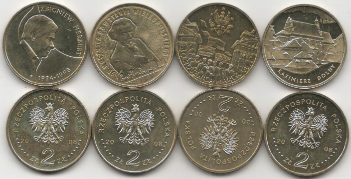(153 159 160 163 4 монеты по 2 злотых) Набор монет Польша 2008 год   UNC
