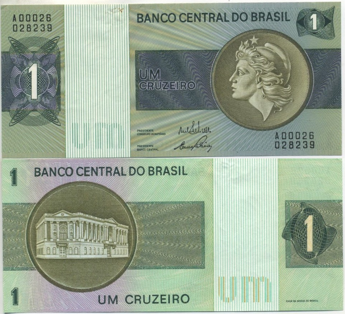 (1972-1980) Банкнота Бразилия 1972-1980 год 1 крузейро &quot;Республика&quot;   XF