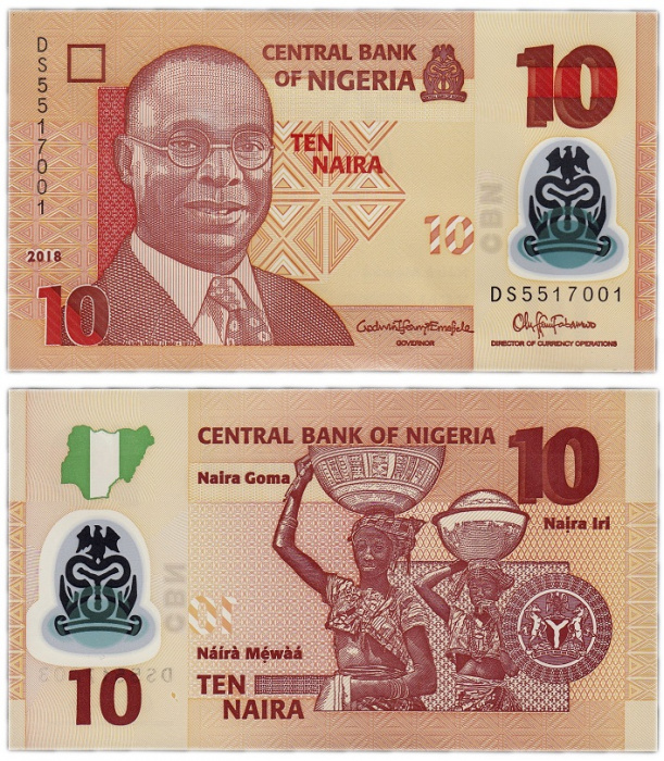 (2018) Банкнота Нигерия 2018 год 10 найра &quot;Альван Икоку&quot; Пластик  UNC