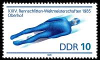 (1985-004) Марка Германия (ГДР) "Саночники"    Чемпионат Ренноделя, Оберхоф II Θ