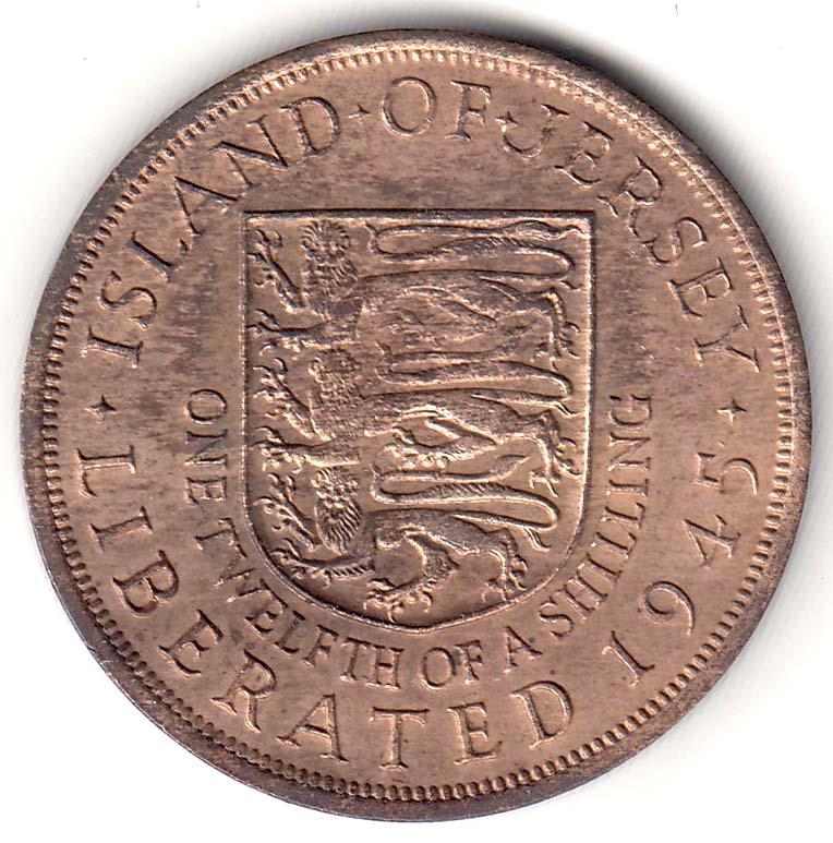 (1945) Монета Остров Джерси 1945 год 1/12 шиллинга &quot;Георг VI&quot;  Медь Медь  XF
