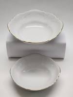 Салатники блюда сервировочные 2 шт фарфор Чехия Bernadotte белые с позолотой объемным узором