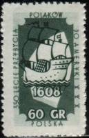 (1958-029) Марка Польша "Эмигрантское судно "   350 лет высадки эмигрантов в Америке II Θ