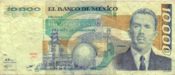 (,) Банкнота Мексика 1983 год 10 000 песо &quot;Ласаро Карденас&quot;   UNC