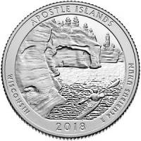 (042s, Ag, реверс proof) Монета США 2018 год 25 центов "Апостл-Айлендс"  Серебро Ag 900  UNC