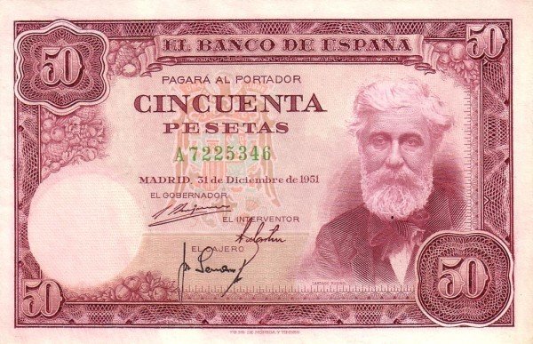  Банкнота Испания 1951 год 50     UNC