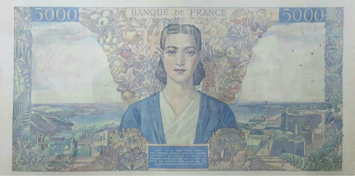 (№1946P-103c.3) Банкнота Франция 1946 год &quot;5,000 Francs&quot;