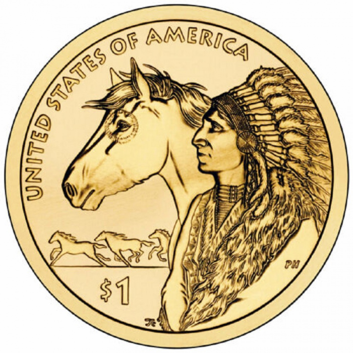 (2012p) Монета США 2012 год 1 доллар &quot;Торговые пути XVII века&quot;  Сакагавея Латунь  UNC