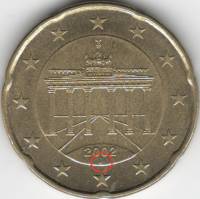 (2002) Монета Германия  2002 год 20 центов  1. Старая карта ЕС. Двор J  VF
