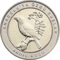 (2019) Монета Турция 2019 год 1 куруш "Рябинник" Внешнее кольцо белое Биметалл  UNC