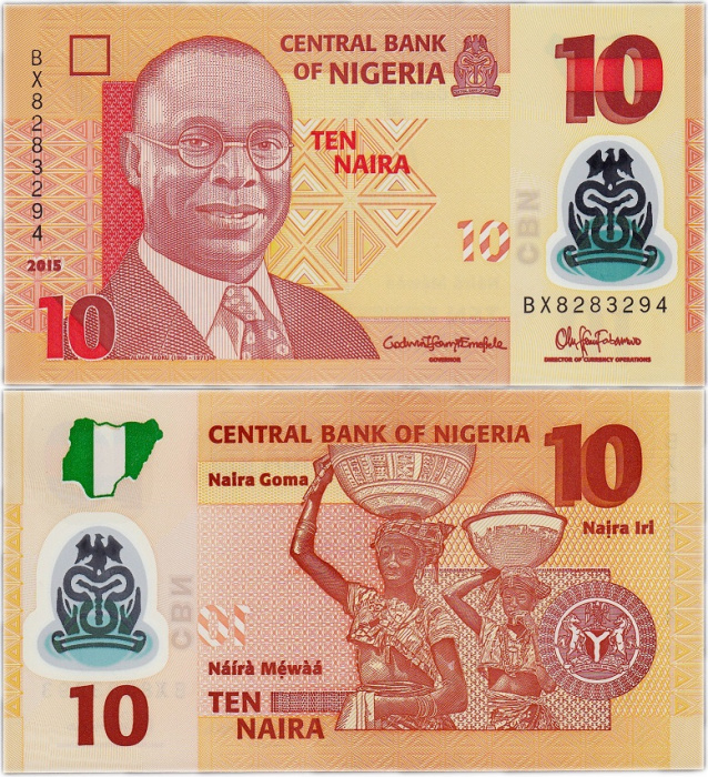 (2015) Банкнота Нигерия 2015 год 10 найра &quot;Альван Икоку&quot; Пластик  UNC