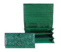 Кошелёк женский "IVORX", Натуральная кожа, 3 отделения + 2 на молнии, Магнит, "Бутоны", Зелёный     