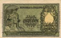 (№1951P-91b) Банкнота Италия 1951 год "50 Lire" (Подписи: Di Cristina, Cavallaro and Parisi)