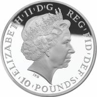 (№2014) Монета Великобритания 2014 год 10 Pounds (Год лошади)
