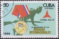 (1986-083) Марка Куба "Медаль "    50 лет Интербригад в Испании III Θ