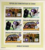 (№2003-1755) Лист марок Республика Конго 2003 год "Местных Крупных Животных", Гашеный