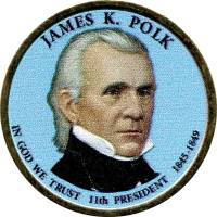 (11d) Монета США 2009 год 1 доллар "Джеймс Нокс Полк"  Вариант №1 Латунь  COLOR. Цветная