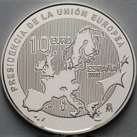 2002 Монета Испания 2002 год 10 евро Председательство в ЕС  Серебро Ag 925  PROOF
