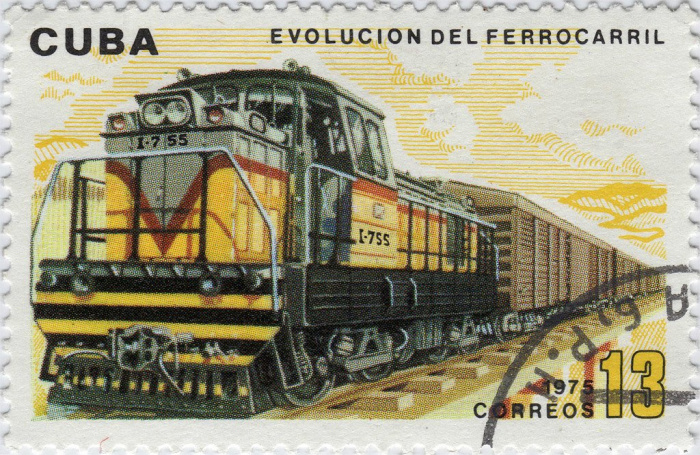(1975-067) Марка Куба &quot;Тепловоз ДВМ-9&quot;    Развитие железных дорог III Θ