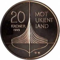 () Монета Норвегия 1999 год 20  ""   Латунь, покрытая Никелем  UNC