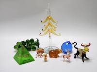 Статуэтки 9 шт цветное стекло пластик Елка нвогодняя Бычок Кристалл Кот Виноград