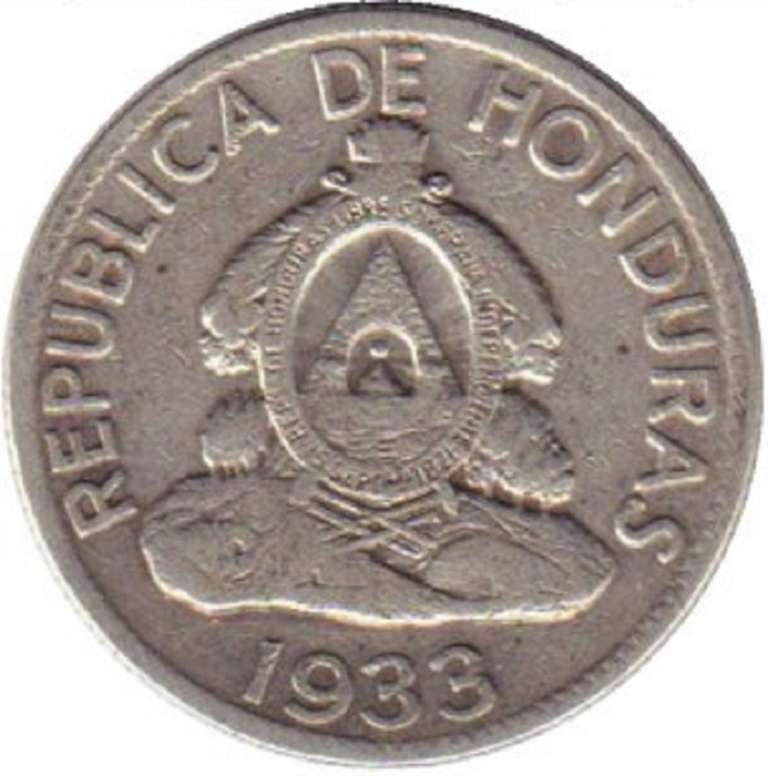 1933 Монета Гондурас 1931 год 1 лемпира  Серебро Ag 900  VF