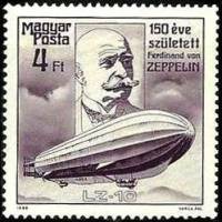 (1988-003) Марка Венгрия "Цеппелин LZ-10 1911"    150 лет со дня рождения Фердинанда фон Цеппелина I