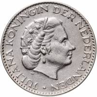1957 Монета Нидерланды (Голландия) 1 гульден Королева Юлиана  Серебро Ag 720  XF