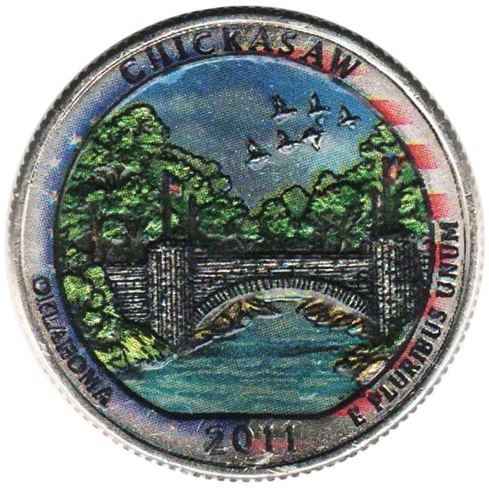 010d Монета США 2011 год 25 центов Чикасо  Вариант №2 Медь-Никель  COLOR. Цветная