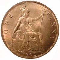 (1902) Монета Великобритания 1902 год 1 пенни "Эдуард VII"  Бронза  UNC