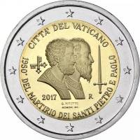 (16) Монета Ватикан 2017 год 2 евро "1950-летие смерти Петра и Павла"   Буклет с маркой